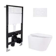 Готове рішення Qtap для ванної кімнати: підвісний унітаз Swan Rimless 520x360x320 + комплект інсталяції Standard (кругла клавіша White) Готове рішення Qtap для ванної кімнати: підвісний унітаз Swan Rimless 520x360x320 + комплект інсталяції Standard (кругла клавіша White)