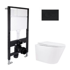 Готове рішення Qtap для ванної кімнати: підвісний унітаз Swan Rimless 520x360x320 + комплект інсталяції Standard (кругла клавіша Black)