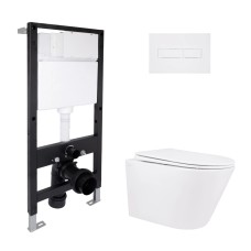 Готове рішення Qtap для ванної кімнати: підвісний унітаз Swan Rimless 520x360x320 + комплект інсталяції Standard (лінійна клавіша White)