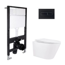 Готове рішення Qtap для ванної кімнати: підвісний унітаз Swan Rimless 520x360x320 + комплект інсталяції Standard (лінійна клавіша Black)
