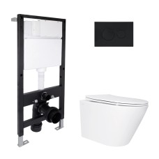 Готове рішення Qtap для ванної кімнати: підвісний унітаз Swan Ultra Quiet 520x360x320 + комплект інсталяції Standard (кругла клавіша Black)