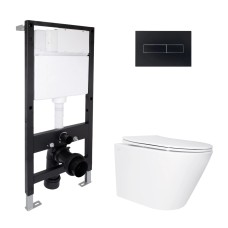 Готове рішення Qtap для ванної кімнати: підвісний унітаз Swan Ultra Quiet 520x360x320 + комплект інсталяції Standard (лінійна клавіша Black)