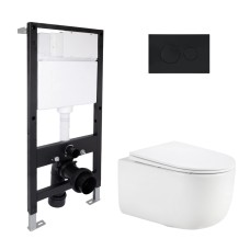 Готове рішення Qtap для ванної кімнати: підвісний унітаз Taurus Ultra Quiet 515x360x350 + комплект інсталяції Standard (кругла клавіша Black)
