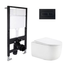 Готове рішення Qtap для ванної кімнати: підвісний унітаз Taurus Ultra Quiet 515x360x350 + комплект інсталяції Standard (лінійна клавіша Black)