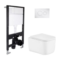 Готове рішення Qtap для ванної кімнати: підвісний унітаз Gemini Ultra Quiet 485x340x350 + комплект інсталяції Standard (кругла клавіша Chrome)