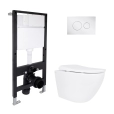 Готове рішення Qtap для ванної кімнати: підвісний унітаз Robin ML Ultra Quiet 520x365x365 + комплект інсталяції Standard (кругла клавіша Chrome)