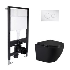 Готове рішення Qtap для ванної кімнати: підвісний унітаз Jay Ultra Quiet 485x360x320 + комплект інсталяції Standard (кругла клавіша Chrome)
