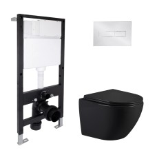 Готове рішення Qtap для ванної кімнати: підвісний унітаз Jay Ultra Quiet 485x360x320 + комплект інсталяції Standard (лінійна клавіша Chrome)