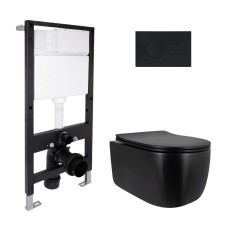Готове рішення Qtap для ванної кімнати: підвісний унітаз Taurus Ultra Quiet 515x360x350 + комплект інсталяції Standard (кругла клавіша Black)