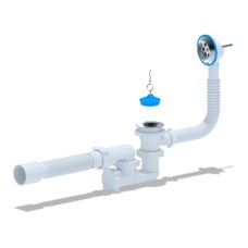 Сифон для ванни ANI-plast Е256 регульований з випуском 1 1/2 x 40, з переливом, з гнучкою трубою 375 x 40/50