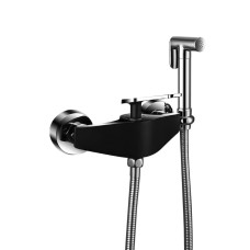 Змішувач для душу з гігієнічною лійкою Frap F2057, чорний/хром