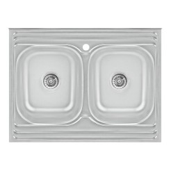 Кухонна мийка WEZER Satin 790x480x180мм на дві чаші з сифоном 1037512 Кухонна мийка WEZER Satin 790x480x180мм на дві чаші з сифоном 1037512