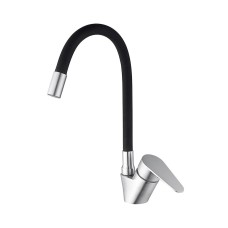 Змішувач для кухні WEZER POD4Y-04B гнучкий вилив, нержавіюча сталь, чорний/хром
