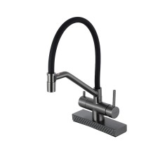 Змішувач для кухні з водоспадом GAPPO G4098-9, гнучкий вилив, збройова сталь