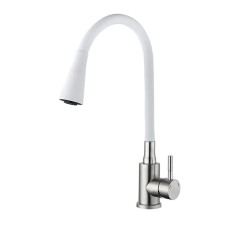 Змішувач для кухні WEZER EKO4Y-01W с гнучкий вилив 2х-режимний, нержавіюча сталь, сатин/білий