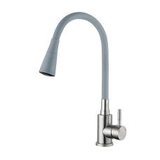 Змішувач для кухні WEZER EKO4Y-01G гнучкий вилив 2х-режимний, нержавіюча сталь, сатин/сірий