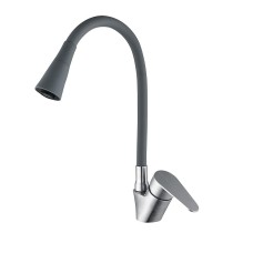 Змішувач для кухні WEZER POD4Y-04G гнучкий вилив, нержавіюча сталь, сатин/сірий