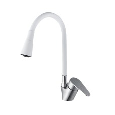Змішувач для кухні WEZER POD4Y-04W гнучкий вилив, нержавіюча сталь, сатин/білий