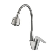 Змішувач для кухні WEZER POD4D-04 з рефлекторним виливом, нержавіюча сталь, Ø35, сатин