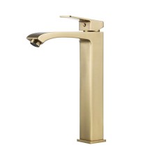 Змішувач для умивальника FRAP F1076-23 високий, литий вилив, золотий сатин